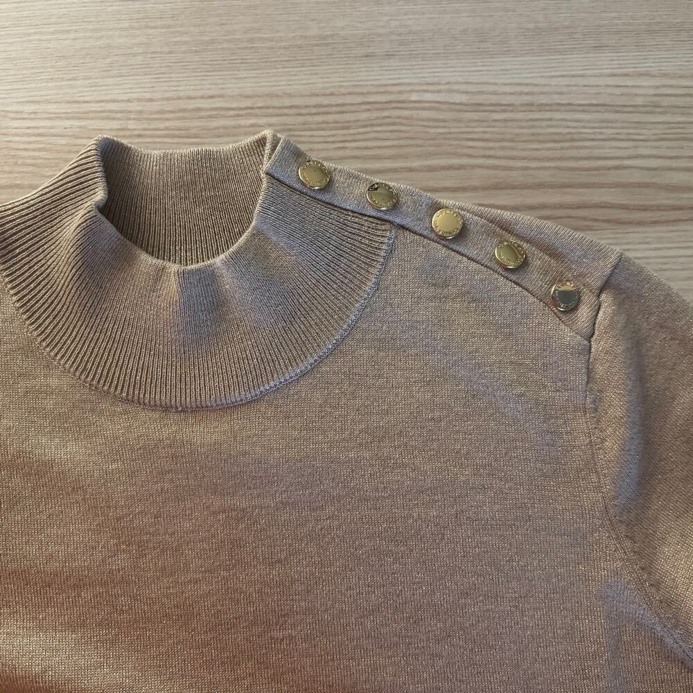 Calvin Klein | NWT Mock Neck Gold and Lurex Sweater with Gold Buttons size XL - Picture 8 of 12